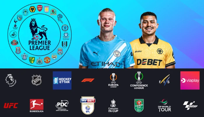 Premier League-spelare och logotyper för sportligor och kanaler